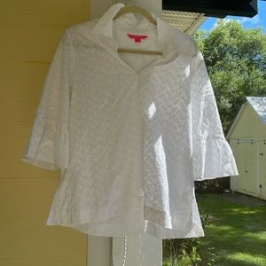 Beautiful Lilly Pulitzer Collared Blouse with Fish Lace